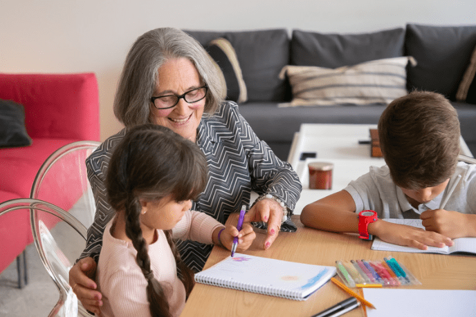 grandma coloring with grandchildren